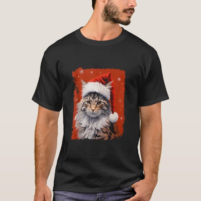 Camiseta Pop Art Maine Coon Natal Cat Red Tank Topo (Frente)