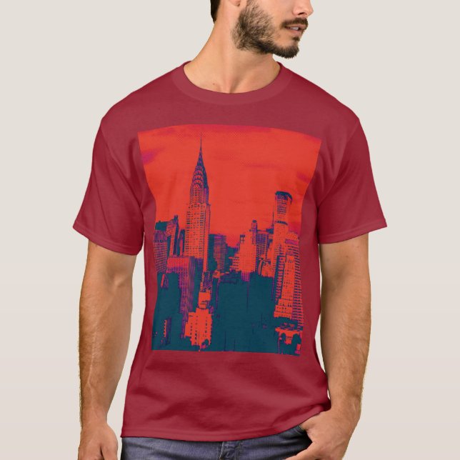 Camiseta Pop-Art Maroon Red Nova Iorque Trabalho de arte (Frente)