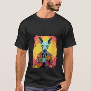 Camiseta Pop Art Sem Cabelos Esfinge Meditando Cat Prayer V