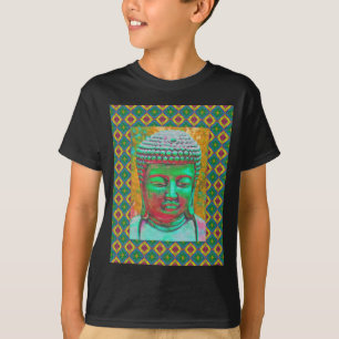 Camiseta Pop Buda em Teal Verde e Vermelho