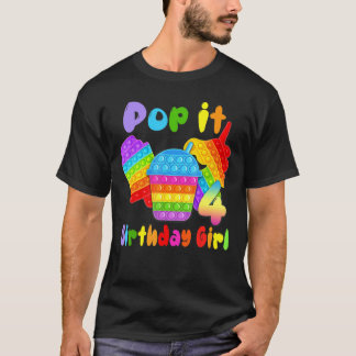 Camiseta Pop Com Garota De Aniversário De 4 Anos Para Festa