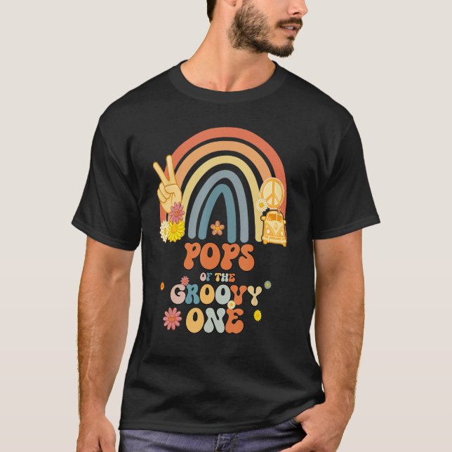 Camiseta Pop Da Festa de aniversário Groovy One Rainbow Boh (Frente)