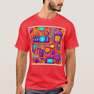 Camiseta Pop da Retro-Tech: Colagem de Gadgets Nostálgicos