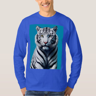 Camiseta Pop de Arte Branca de Tigre - Gato Selvagem Feroz 