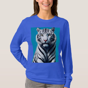 Camiseta Pop de Arte Branca de Tigre - Gato Selvagem Feroz