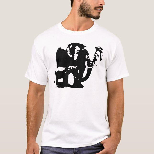 Camiseta Pop de Arte Branca Negra Bebê e Elefantes Mãe (Frente)