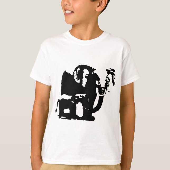 Camiseta Pop de Arte Branca Negra Bebê e Elefantes Mãe (Frente)
