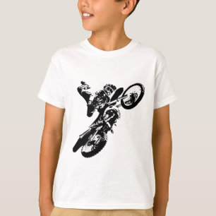 Camiseta Pop de Arte Branca Negra Motocross Motorcyesporte