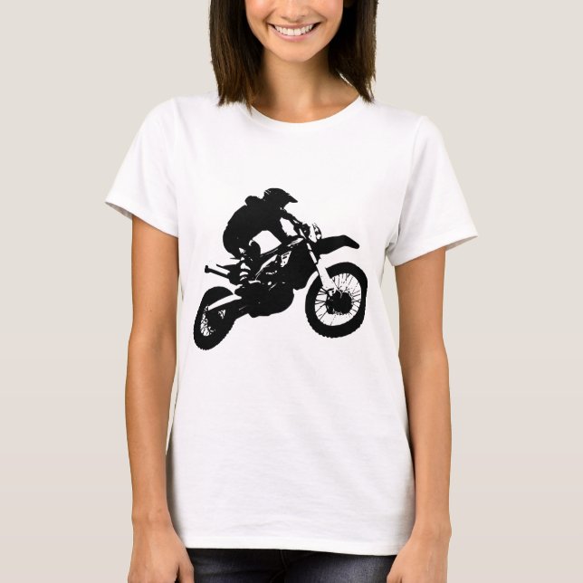 Camiseta Pop de Arte Branca Negra Motocross Motorcyesporte (Frente)