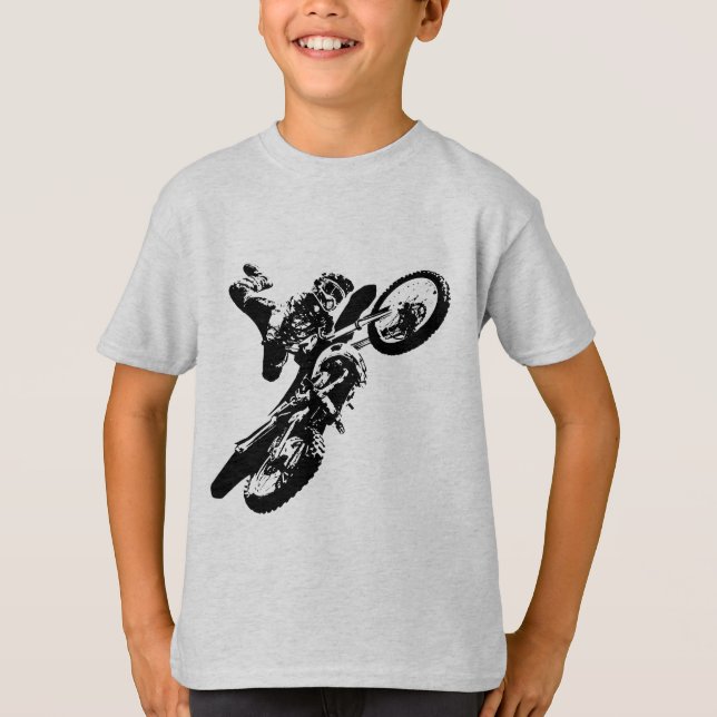 Camiseta Pop de Arte Branca Negra Motocross Motorcyesporte (Frente)