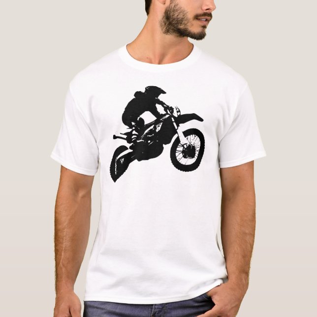 Camiseta Pop de Arte Branca Negra Motocross Motorcyesporte (Frente)