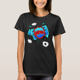 Camiseta Pop de Arte com Estilo de Quadrícula Vermelho Azul