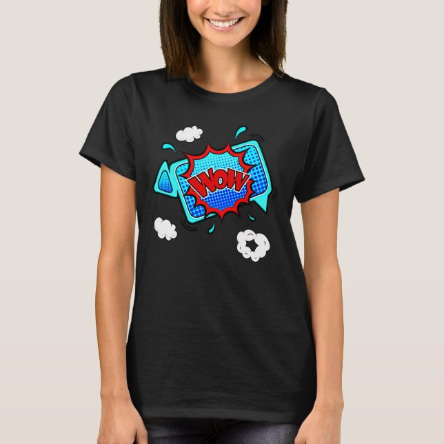 Camiseta Pop de Arte com Estilo de Quadrícula Vermelho Azul (Frente)