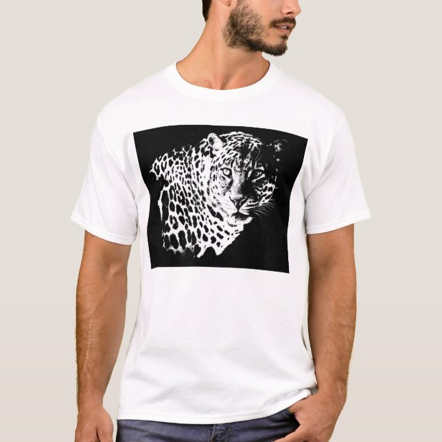 Camiseta Pop de Arte da Cabeça-Leopardo Trendy Modelo-Elega (Frente)