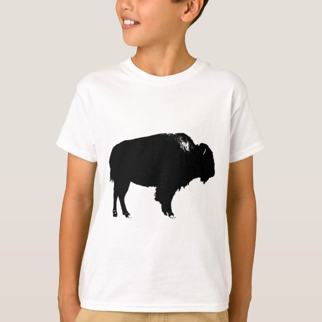 Camiseta Pop de Arte de Bison Bison Branco e Preto (Frente)