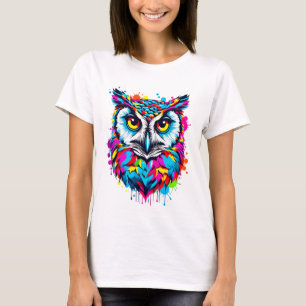 Camiseta Pop de Arte de Coruja de Tinta Vibrante Negrito
