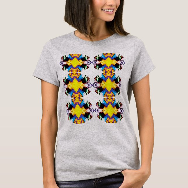 Camiseta Pop de Arte de Mandala Vertical Preto Amarelo (Frente)