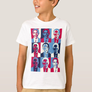 Camiseta Pop de Arte de Obama Vermelha, Branca e Azul