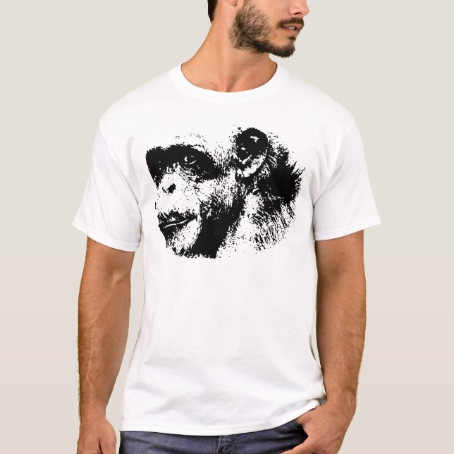 Camiseta Pop de arte em chimpanzé preto-e-branco (Frente)