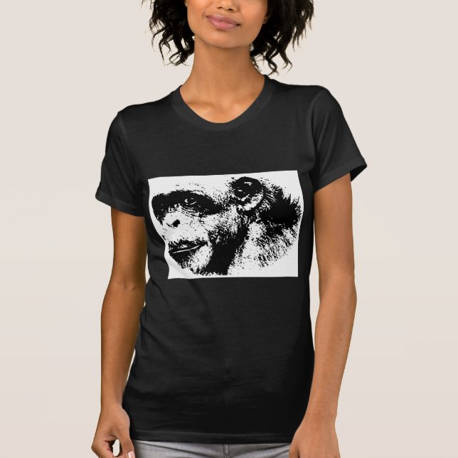 Camiseta Pop de arte em chimpanzé preto-e-branco (Frente)
