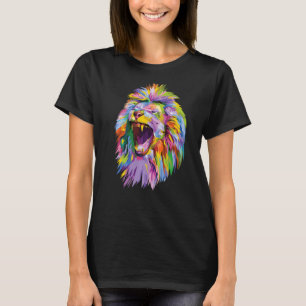 Camiseta pop de cabeça de leão colorida para leões