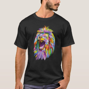 Camiseta pop de cabeça de leão colorida para leões
