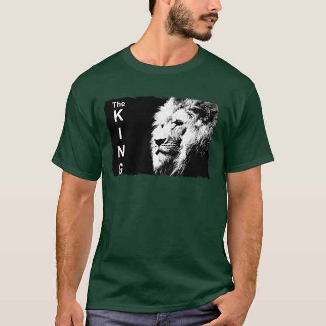 Camiseta Pop de Leão de Arte Moderno Verde de Floresta Prof (Frente)