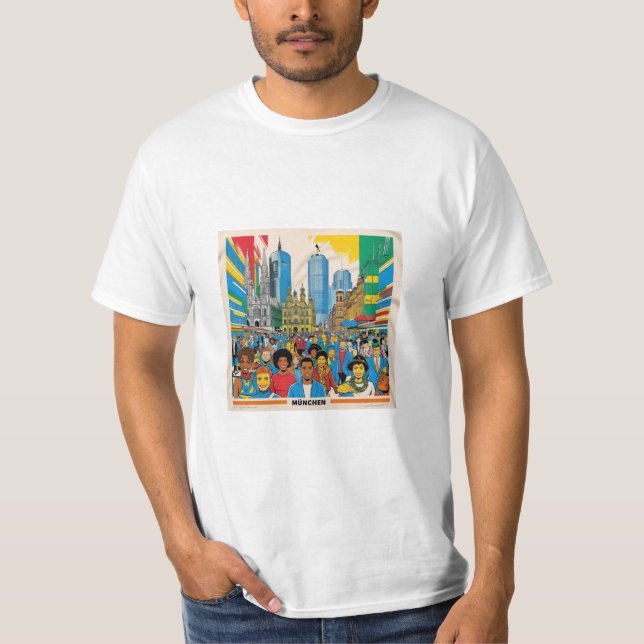 Camiseta Pop de Munique: Uma cidade em cores escuras! (Frente)
