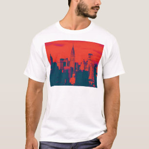 Camiseta Pop de Nova Iorque de Estilo Retro Vermelho Pontil