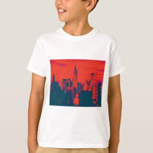 Camiseta Pop de Nova Iorque de Estilo Retro Vermelho Pontil