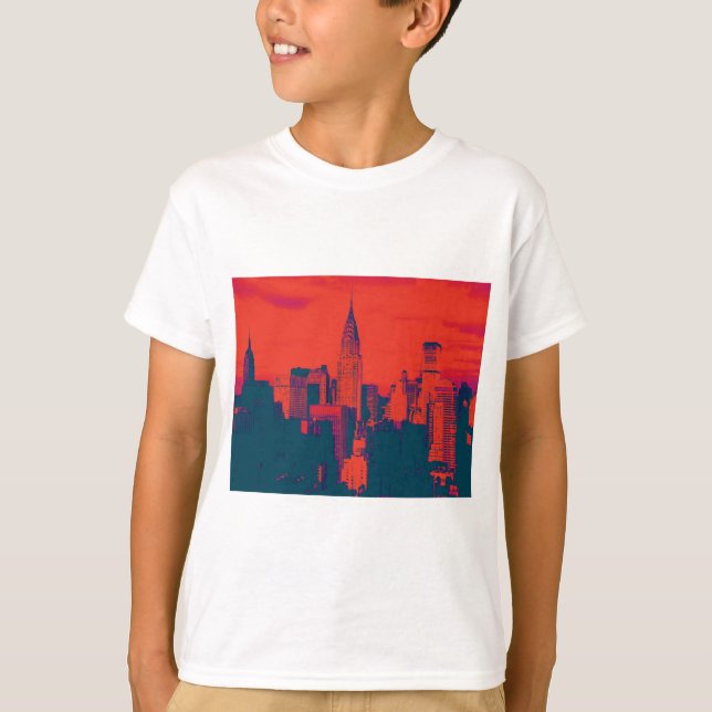 Camiseta Pop de Nova Iorque de Estilo Retro Vermelho Pontil (Frente)