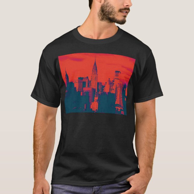 Camiseta Pop de Nova Iorque de Estilo Retro Vermelho Pontil (Frente)