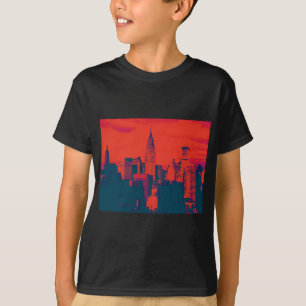 Camiseta Pop de Nova Iorque de Estilo Retro Vermelho Pontil