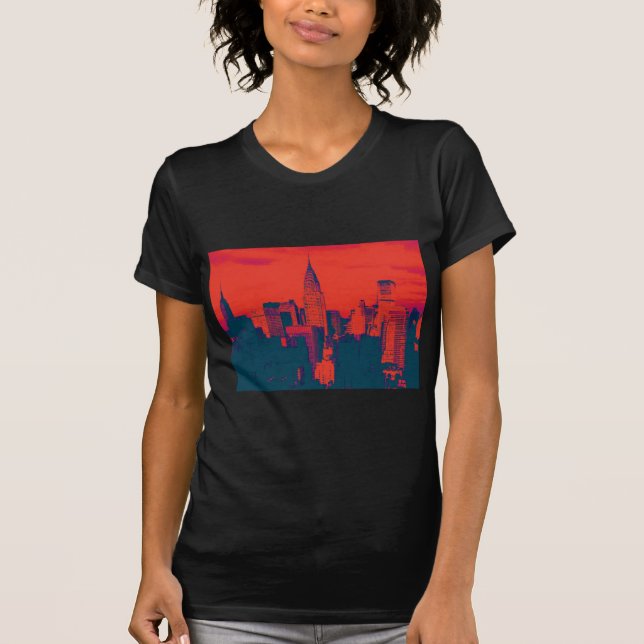 Camiseta Pop de Nova Iorque de Estilo Retro Vermelho Pontil (Frente)