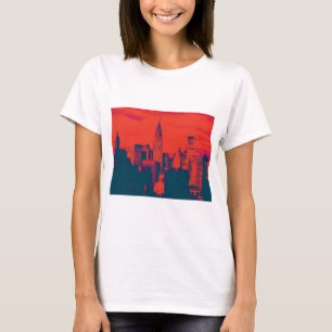 Camiseta Pop de Nova Iorque de Estilo Retro Vermelho Pontil