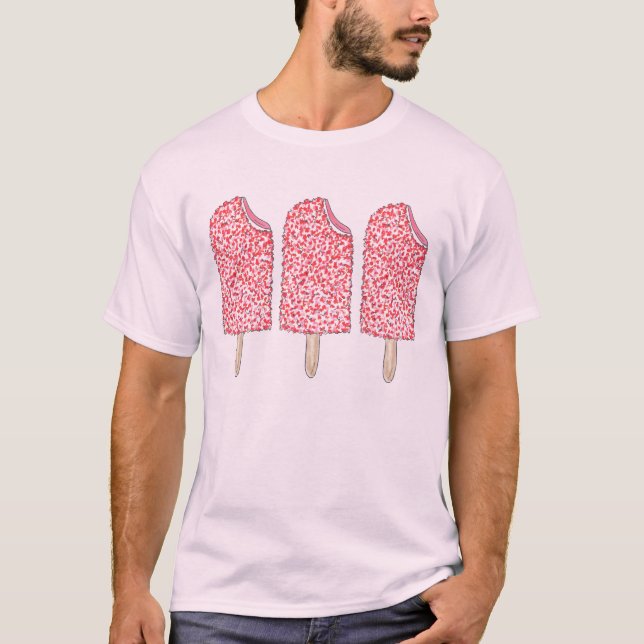 Camiseta Pop de Sorvete de Bolo de Morango Rosa (Frente)