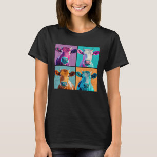 Camiseta Pop de Vaca Ilustração de Animais Coloridos