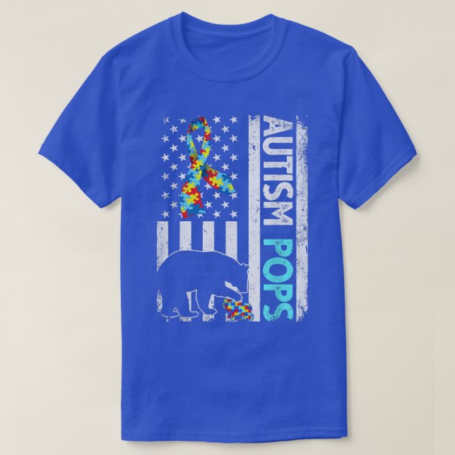 Camiseta Pop do Autismo de Bandeira Americano, em Indignaçã (Frente do Design)