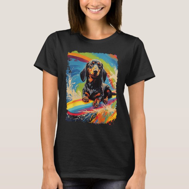 Camiseta Pop Dog Dachshund Paddle Surfing (Frente)