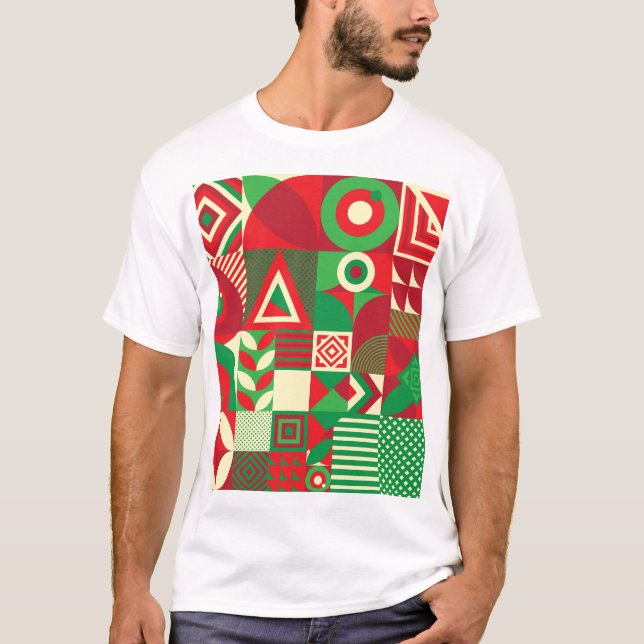 Camiseta Pop geométrico: Azulejos Abstratos coloridos. (Frente)