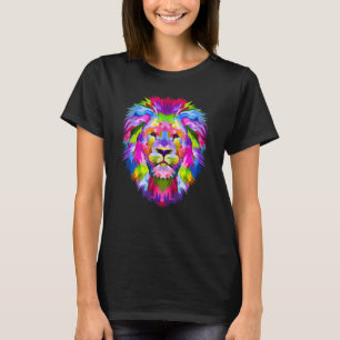 Camiseta Pop Geométrico Lion Cabeça Colorida Li Poligonal