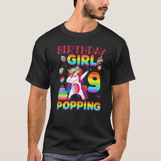 Camiseta Pop It Unicorn Rainbow, 9 Anos Antiga Rapariga De  (Frente)