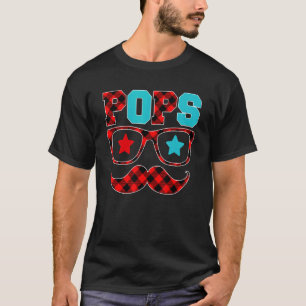 Camiseta Pop Óculos de Xadrez Vermelha bigode Feliz Pai