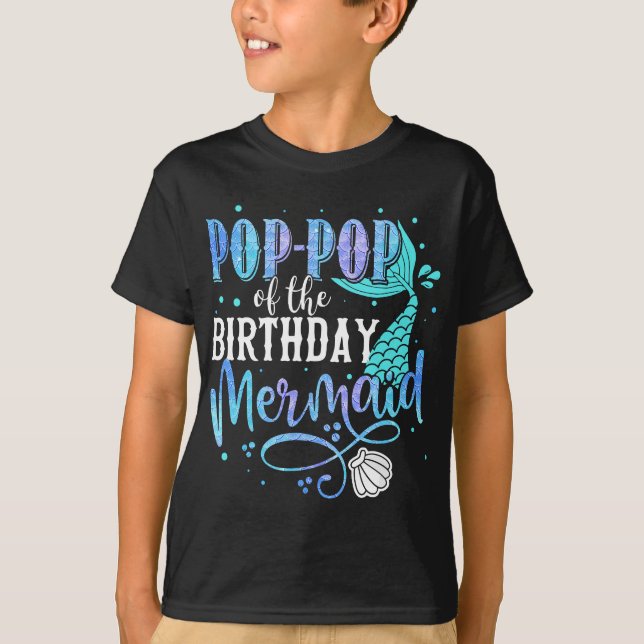 Camiseta Pop-Pop Da Família De Sereias De Aniversário Que C (Frente)