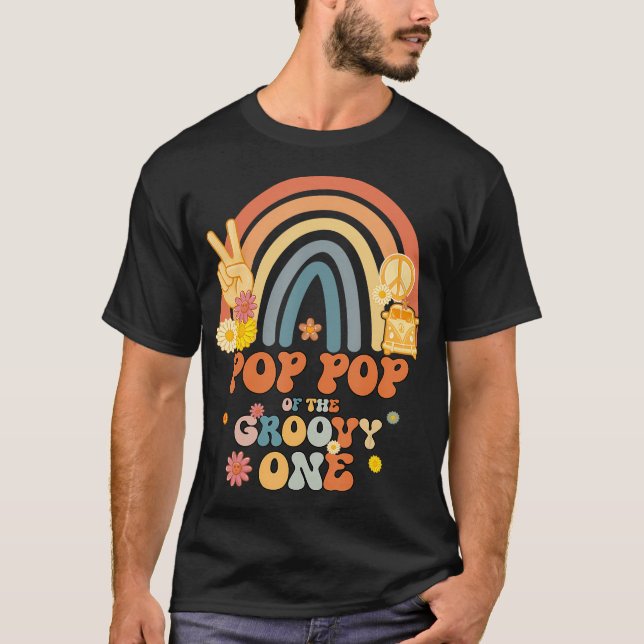 Camiseta Pop Pop do Groovy One Rainbow Boho Birthday Pa (Frente)