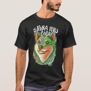Camiseta Pop Retrato colorido Shiba Inu Cachorro Pai D do p