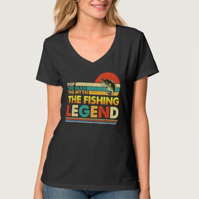 Camiseta Pop The Man Myth Fishing Legend Father s Day Vinta (Frente)