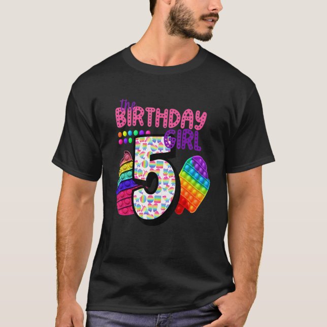 Camiseta Pop Ti Fidget Toy A Rapariga De Aniversário De 5 A (Frente)