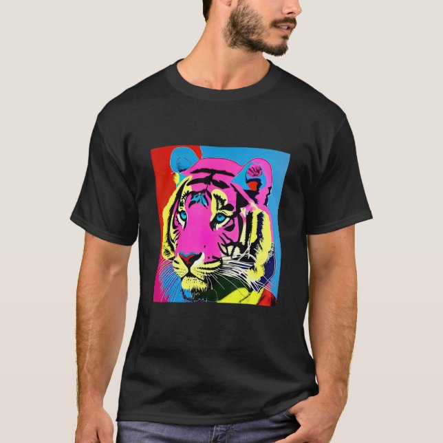 Camiseta Pop Tiger Divertido Trendência Gira Para Homens Mu (Frente)