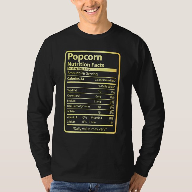 Camiseta Popcorn Nutrition Facts Comida para Ação de Graças (Frente)